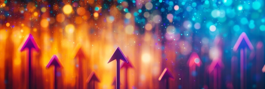 Vibrant Growth Arrows with Dazzling Bokeh Background Representing Business Success and Progress