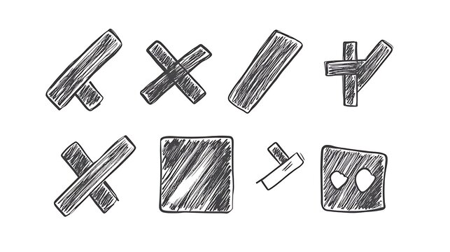 Monochrome Abstract Geometric Icons Set Distressed Style