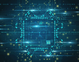 Obraz premium Abstract technological background with glowing circuit board pattern and digital data flow