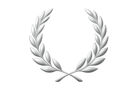 Silver laurel wreath symbol representing victory, success, honor, and prestige on transparent background