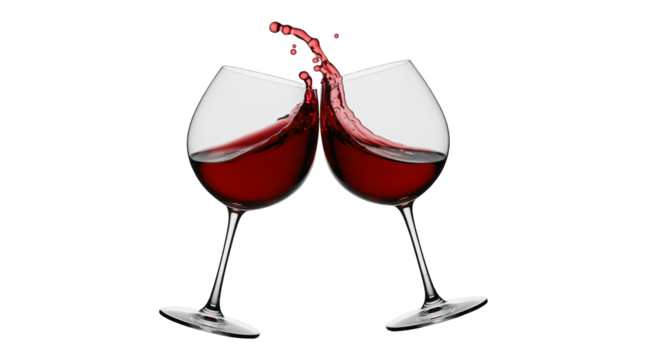 Glasses of red wine isolated on transparent background