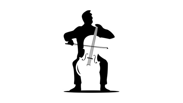 Cello Player symbol, black isolated silhouette