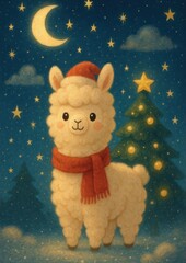 Naklejka premium Cute festive llama wallpaper