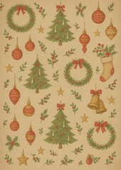 Festive vintage Christmas pattern wallpaper.