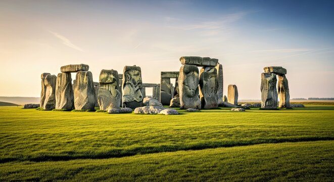 Ancient Stonehenge Megaliths Under Ethereal Golden Hour Light