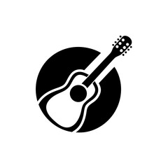 Guitar silhouette in a circle shape on transparent background