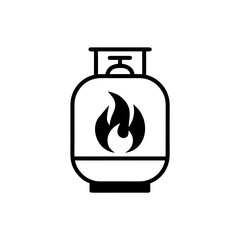 Outline gas tank with flame symbol icon on transparent background silhouette