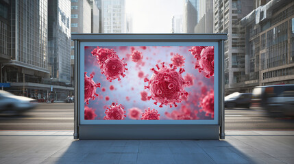 Outdoor advertising billboard promoting flu vaccination campaign in city street