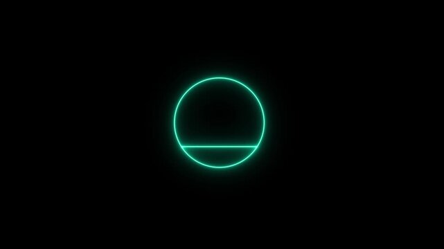 Vibrant neon green circle with a horizontal line intersecting its lower half, glowing brightly against a black background, creating a modern abstract visual