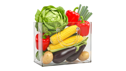 Fresh healthy vegetables in transparent shopping bag for grocery