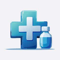 Obraz premium Blue Medical Cross Symbol with Medicine Bottle Illustration.