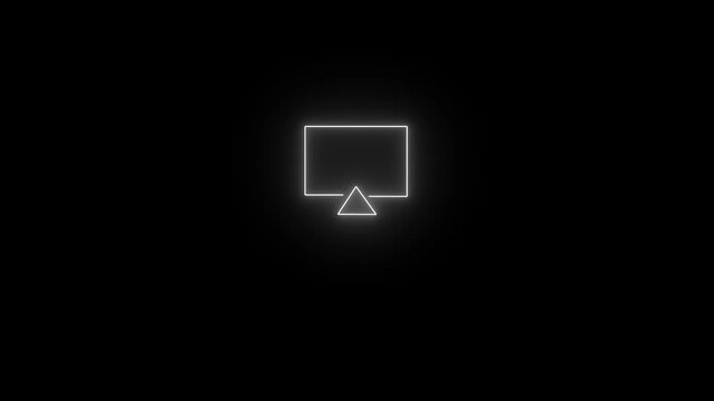 Abstract glowing geometric shapes, a rectangle and a triangle, creating a minimalist and modern design against a dark background with a subtle brand logo
