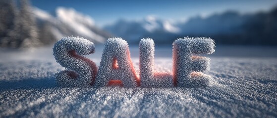 Winter discount sale frosty 3d typography of sale in icy landscape snow text effect bright snowy environment
