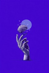 Surreal Purple Artwork Featuring a Hand Holding a Blooming Brain