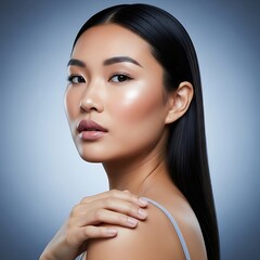 Elegant Asian woman with flawless makeup and sleek dark hair portrait