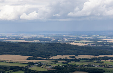 Opawskie Mountains, Poland. View from the summit to the mountain valley of the Czech Republic and Poland.