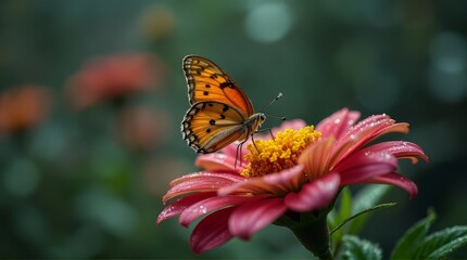Butterfly on Pink Flower