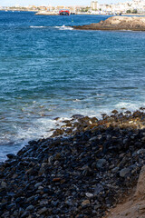 Seascape, Atlantic Ocean waves washing the shore. Tenerife, Canary Islands.