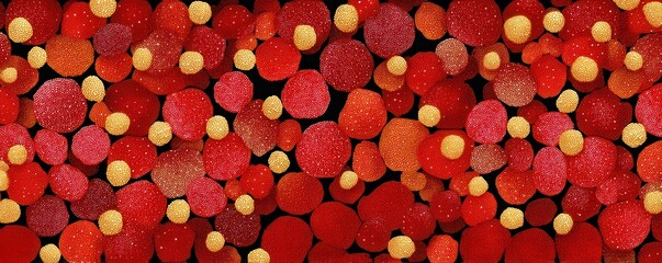 Vibrant red and yellow dotted pattern of small circles forming a seamless texture