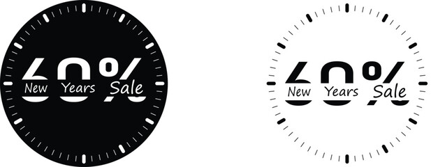 New Year sale badge showing a clear 60 percent discount with smooth white tick marks on a dark background creating a strong festive promotional graphic ideal for holiday marketing visuals