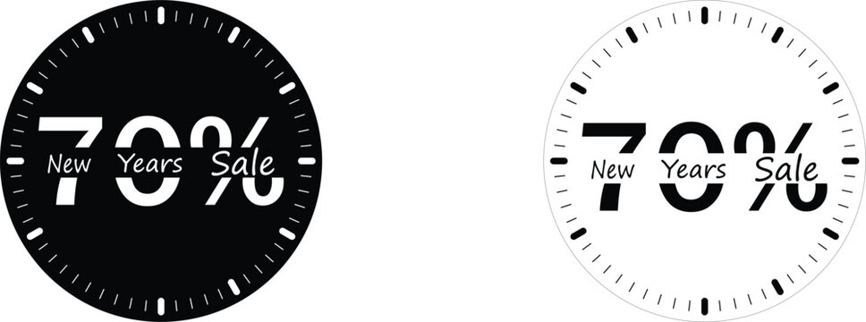 New Year sale design featuring a large 70 percent discount surrounded by neat decorative tick marks forming a clean modern and eye catching promotional badge suitable for festive marketing themes