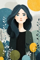 Artistic portrait of a woman amidst nature with vibrant colors
