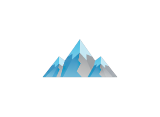 Stylized Mountain Peaks Icon with Blue and Gray Tones on Transparent Background Representing Adventure and Nature