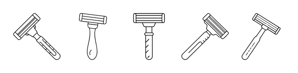 Collection of outline disposable safety razors for personal hygiene tools
