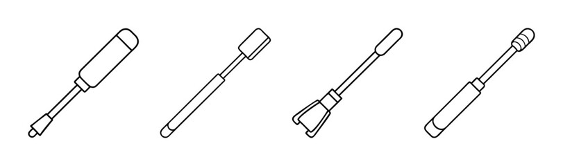 Obraz premium Line art icons of various hand tools, repair, construction, diy instruments