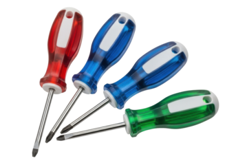 Isolated tools screwdrivers, equipment for repair work, a set of colored tool screwdrivers