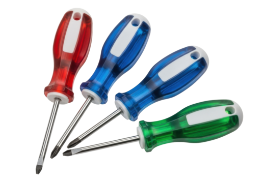 Isolated tools screwdrivers, equipment for repair work, a set of colored tool screwdrivers