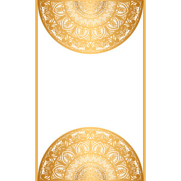 Rectangle golden certificate border pattern line photo frame islamic wedding invitation background with mandala squire frame
