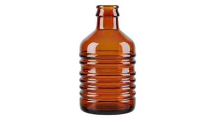 Isolated ribbed amber glass bottle, empty vintage medicine or apothecary container object
