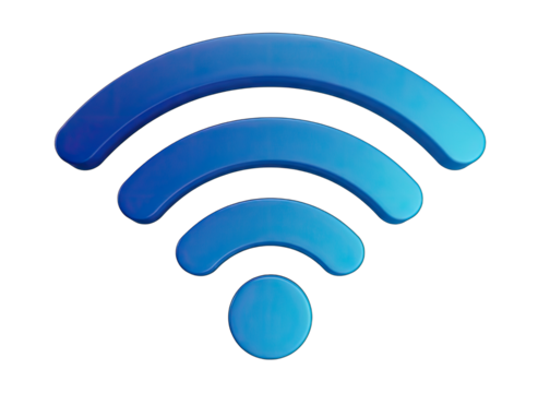 Three Dimensional Blue Wi-Fi Signal Icon With Gradient Shading On A Black Background Representing Wireless Internet Connectivity And Network Access