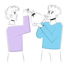 Obraz premium Hand drawn style illustration showing friends popping balloon