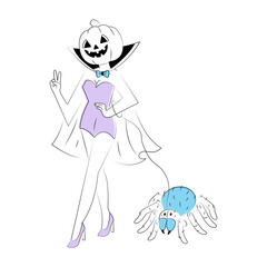 Hand drawn style illustration showing a halloween party