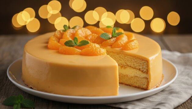 Mandarin cake with glossy topping expressing festive dessert idea holiday celebration bakery trend and seasonal culinary inspiration