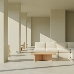 Sun-drenched modern living room interior with minimalist furniture invites relaxation and stylish living for creative professionals and design enthusiasts