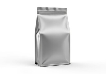 Blank silver foil food stand up pouch bag mockup isolated on white background
