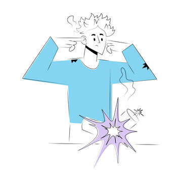 A doodle style illustration showing a fireworks accident