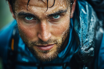 Generative AI image of smiling athletes during individual or group fitness training session including gym coach and mixed gender outdoor workouts