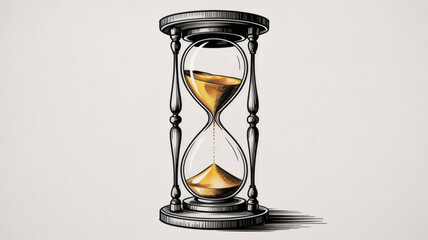 Elegant hourglass with golden sand flowing symbolizing time and deadlines passing