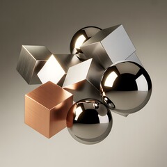 Elegant metallic geometric shapes floating in harmony, offering a modern touch to your designs or presentations, a sleek and sophisticated background element