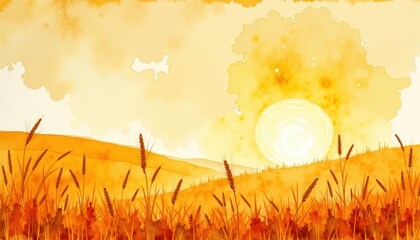 Grassy field under sun natural landscape expansive grassy field bathed in sunlight vibrant sun prominently featured in background