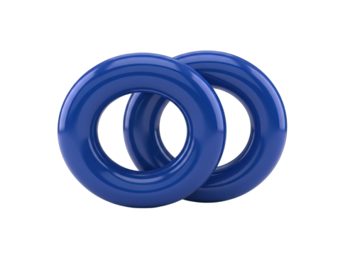 Two Shiny Blue Torus Rings Intersecting Against Transparent Background Detailed Texture Smooth Surface Studio Lighting - Powered by Adobe