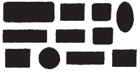 Brush frame rough rectangle box shape set. Grunge rectangle and circles brush set. Ink pen rectangles squares circles ovals collection. black ink brush strokes.