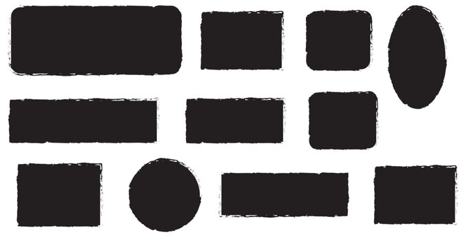 Brush frame rough rectangle box shape set. Grunge rectangle and circles brush set. Ink pen rectangles squares circles ovals collection. black ink brush strokes.