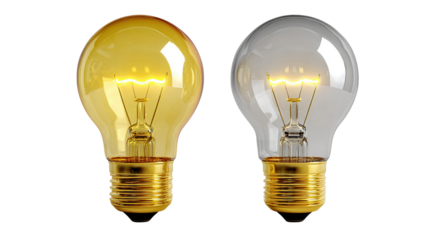 Illuminating Ideas: A close-up shot of two light bulbs, one with a warm, golden glow, and the other with a soft, neutral light. A symbol of contrasting ideas, creativity and ingenuity.