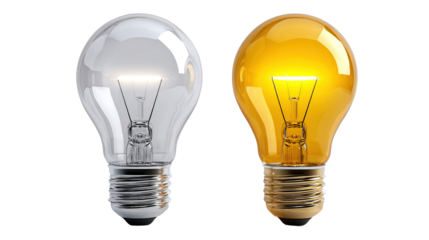 Illumination Contrast: Two light bulbs, one illuminated with a warm glow and the other remaining unlit, showcasing the stark contrast between potential and actualization.