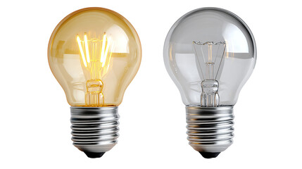 Illuminating Contrast: A pair of vintage light bulbs stand side by side, one radiating a warm, inviting glow, the other clear and dormant, illuminating the duality of illumination.